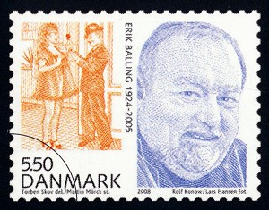 2008: Briefmarke mit Erik Balling, Yvonne und Egon